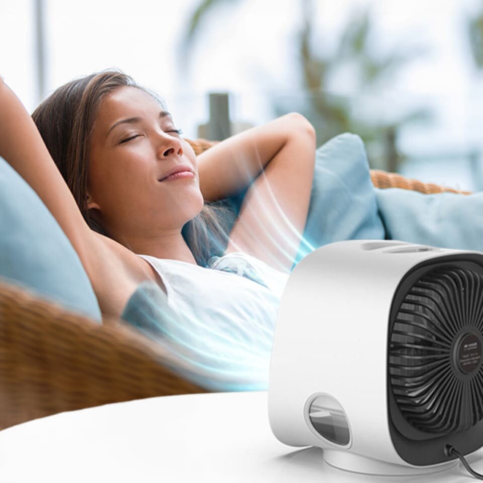 AiraBreeze portable air cooler in use — instant cool breeze anywhere